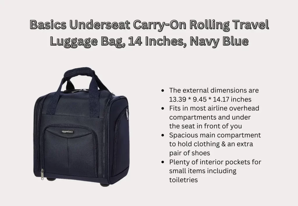 Basics Underseat Carry-On Rolling Travel Luggage Bag, 14 Inches, Navy Blue - one of the best luggages for travel nurses