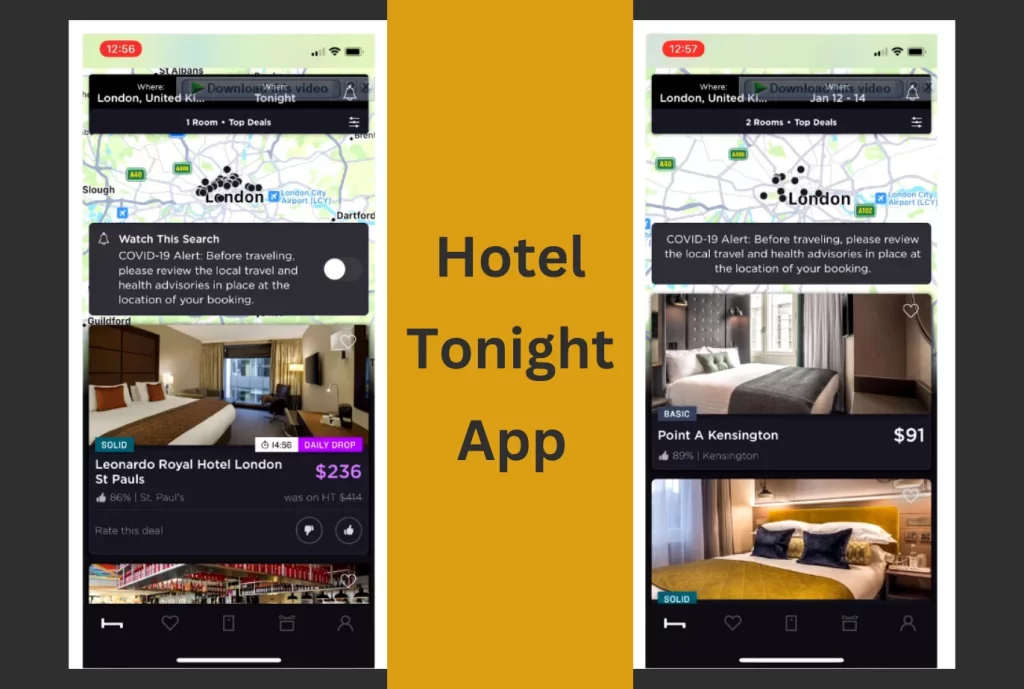 Hotel pricing showing on Hotel Tonight app for travel nurses