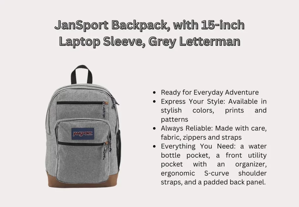 JanSport Backpack, with 15-inch Laptop Sleeve, Grey Letterman