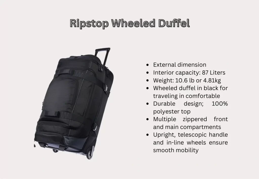 Ripstop Wheeled Duffel - one of the best luggages for travel nurses