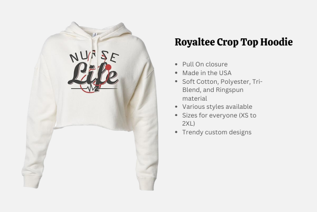 Royaltee Crop Top Hoodie - Stylish nurse hoodie