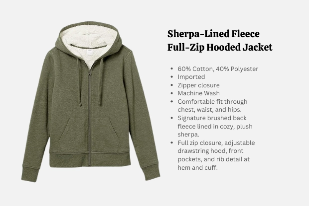 Sherpa-Lined Fleece Full-Zip Hooded Jacket - Comfortable hoodie for nurses