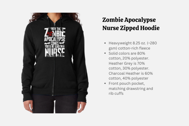 Zombie Apocalypse Nurse Zipped Hoodie - One of the best hoodies for nurses