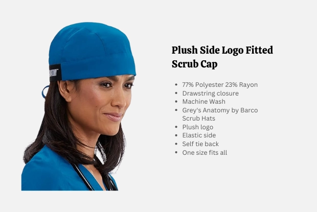 Plush Side Logo Fitted Scrub Cap - stylish nurse cap